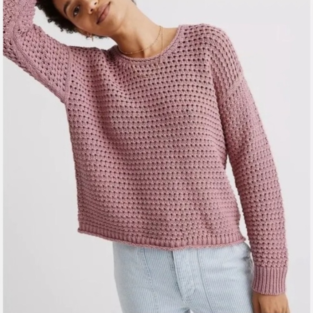 Madewell Cropped Open-Knit Sweater in Dusty Rose - Picture 9 of 9